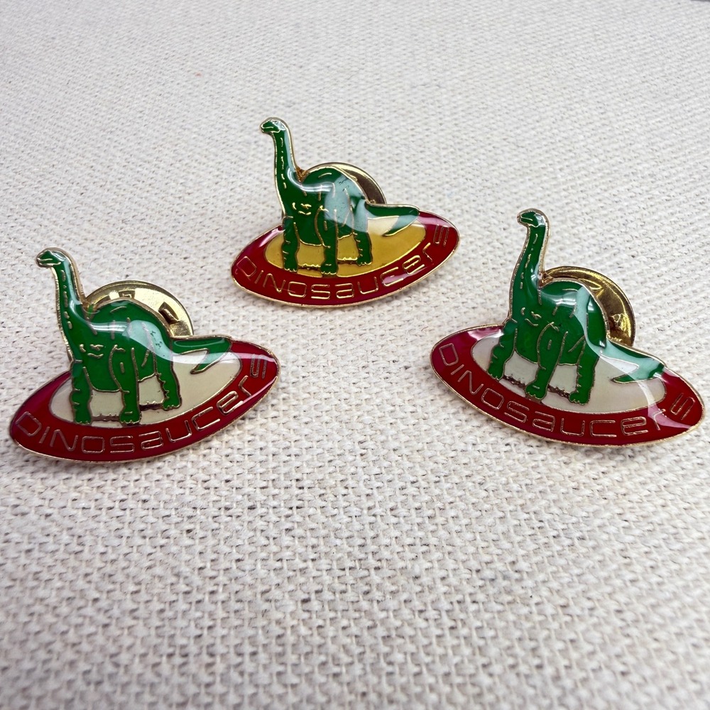Vintage 1987 Dinosaucers Enamel Pins Coca-Cola Telecommunications Red Green Gold